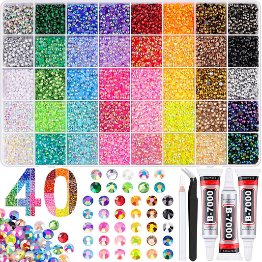 BELLEBOOST 50000Pcs 40 Colors Jelly Rhinestones Bedazzling kit, 3mm Multicolor Resin Flatback Gems for Diamond Art, Bedazzler Kit with 3Pcs 10ml B7000 Beauty & Personal Care BELLEBOOST