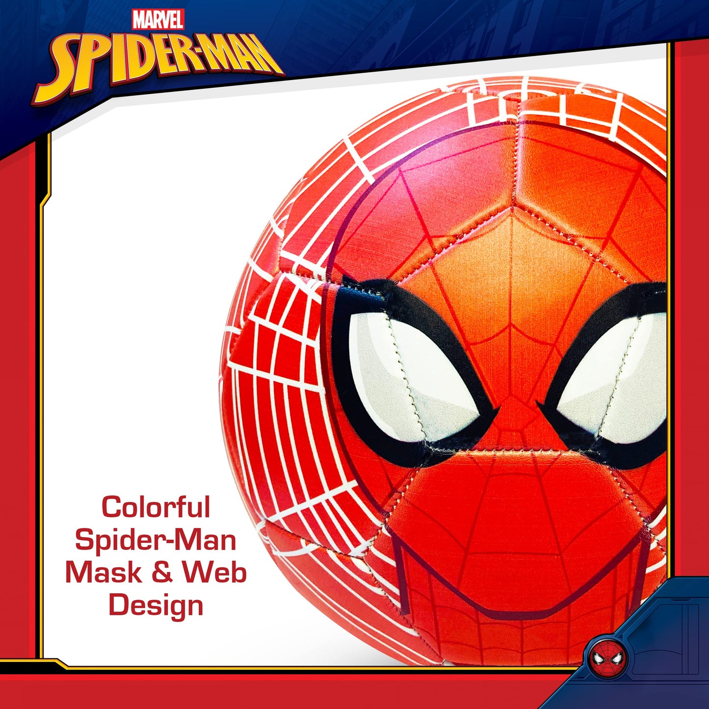 Marvel Spider-Man Soccer Ball, Mask and Webs Design Youth Kids Futbol, Multi, Size 5, Red Combo