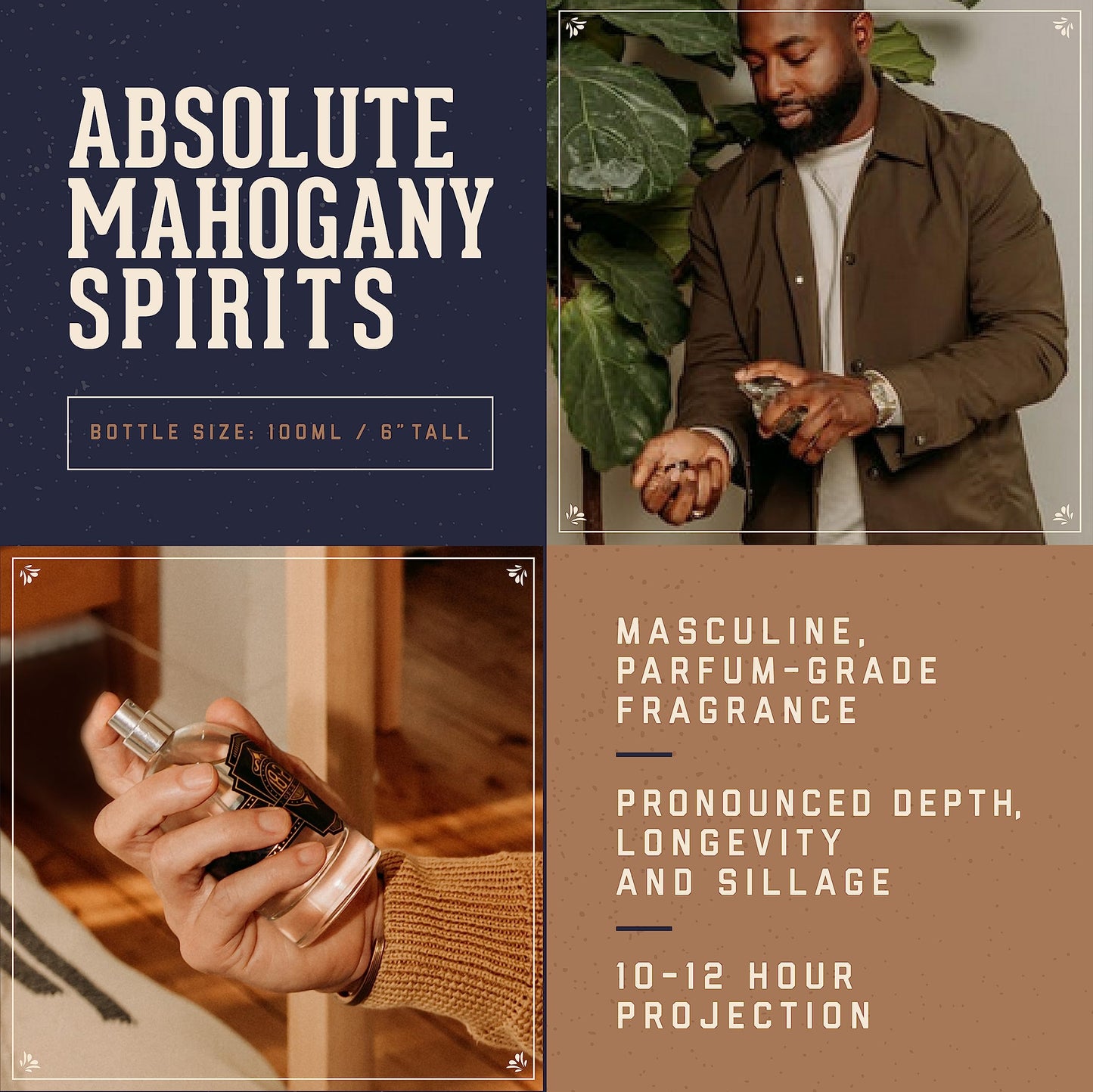Men’s Cologne, Absolute Mahogany Fragrance, 3.4 fl. oz - Long-Lasting Eau de Parfum for Men, Sweet Scent with Woodsy Undertones - Eau de Toilette