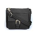 Roma Leathers Concealed Carry Cross Body Handbag - Premium Black Vegan Leather - Adjustable, Detachable, and Wire Reinforced Shoulder Strap - Front…