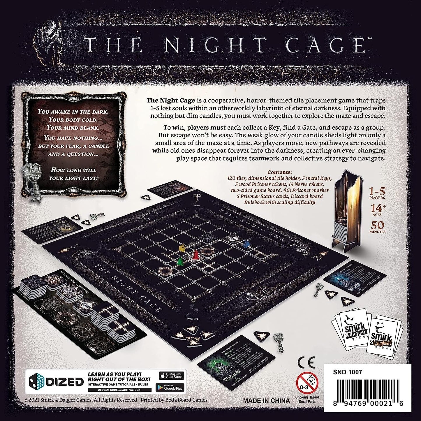 The Night Cage by Smirk and Dagger, a Spooky Cooperative Strategy Game, 1-5 Players Lost in a Dark Maze with only a Candle, Fun Horror Themed Tile…