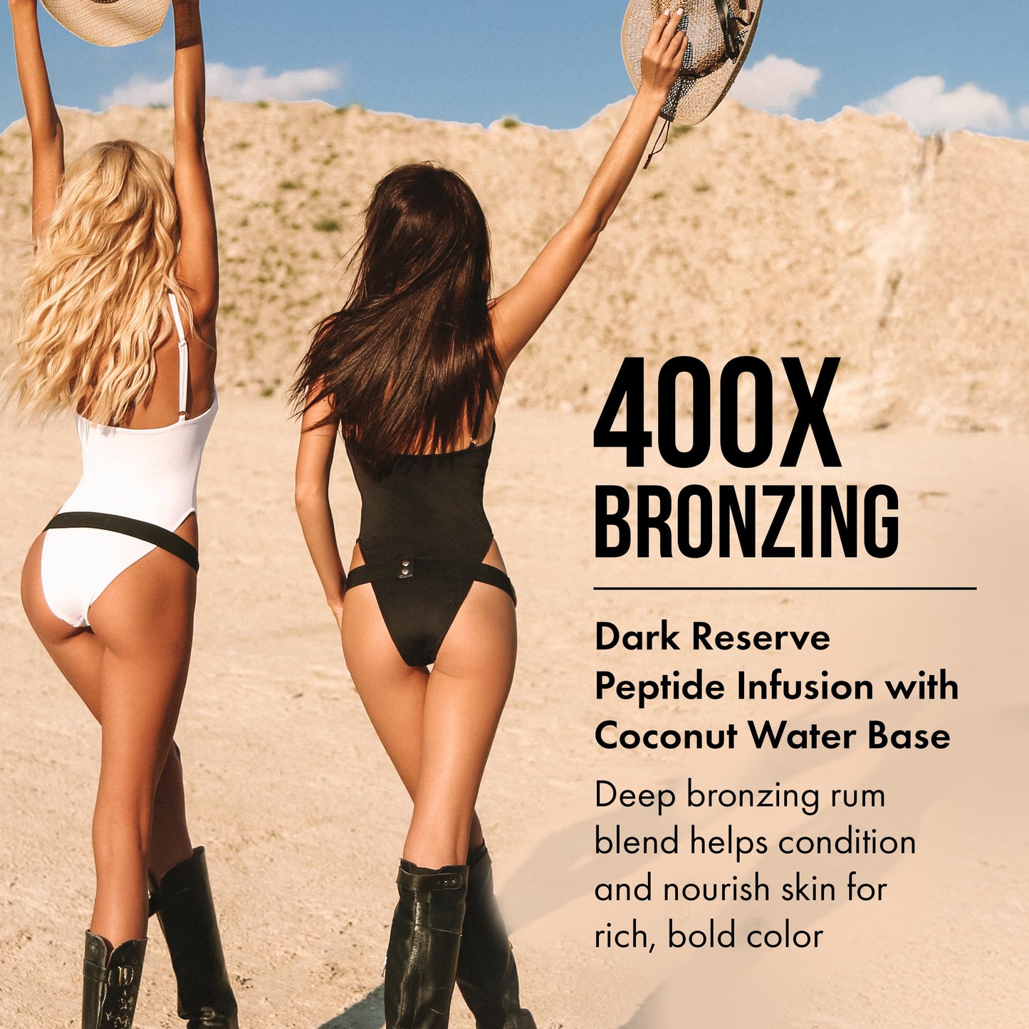 Tan Asz U Beach Black Rum Tanning Lotion, Double Shot 400X Bronzer, Dark Reserve Peptide Infusion, Luxe Indoor Tanning Lotion with Coconut Water