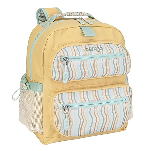 Bentgo Kids Backpack (Whimsy & Wonder Collection) - Lightweight 14’’ for School, Travel & Daycare - Ideal for Kids 4+, Durable & Water-Resistant, Roomy Interior, Loop for Lunch Bag (Wavy)