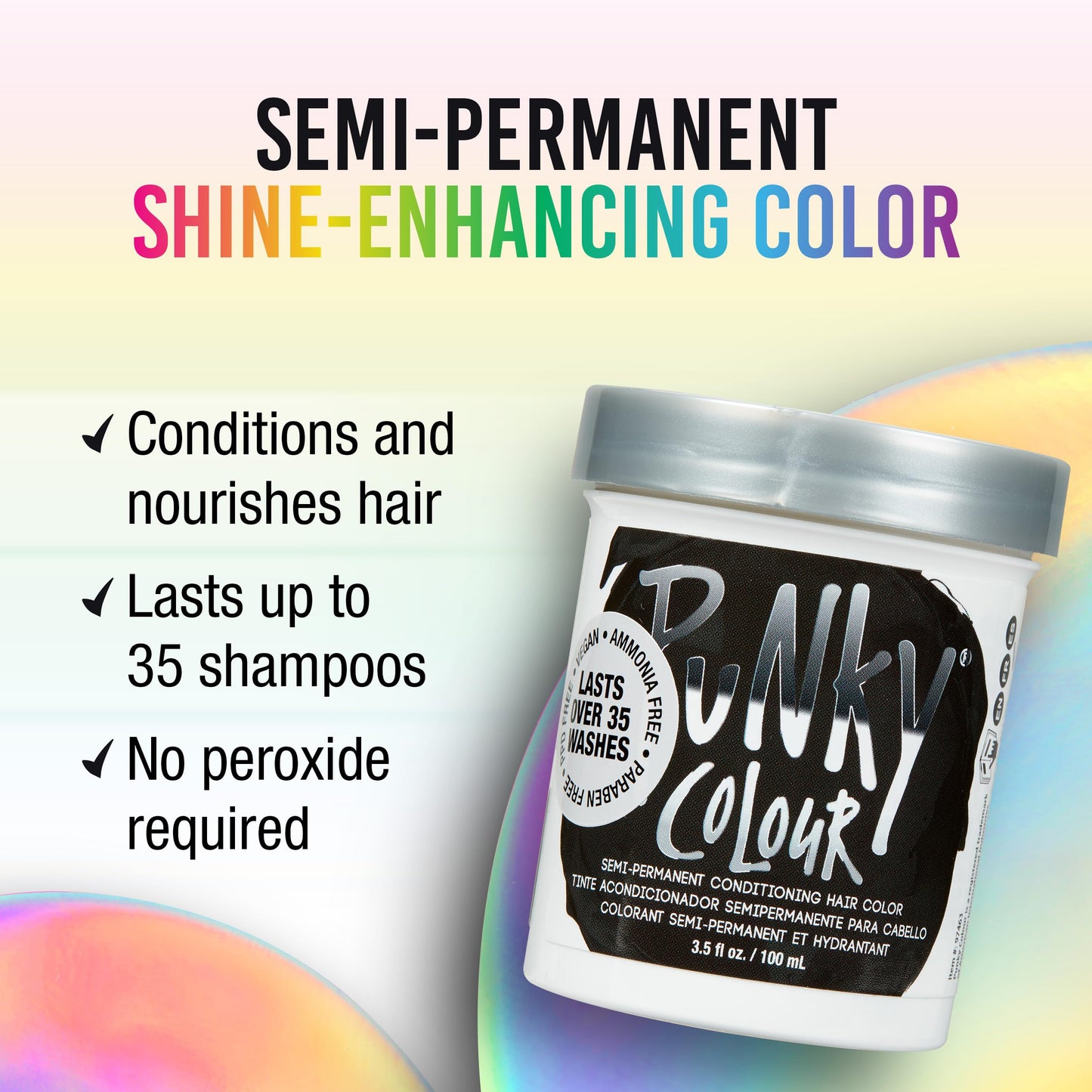 Punky Ebony Semi Permanent Hair Color - Vegan & Cruelty-Free Conditioning Hair Dye, Lasts Up to 35 Washes, 3.5 fl oz