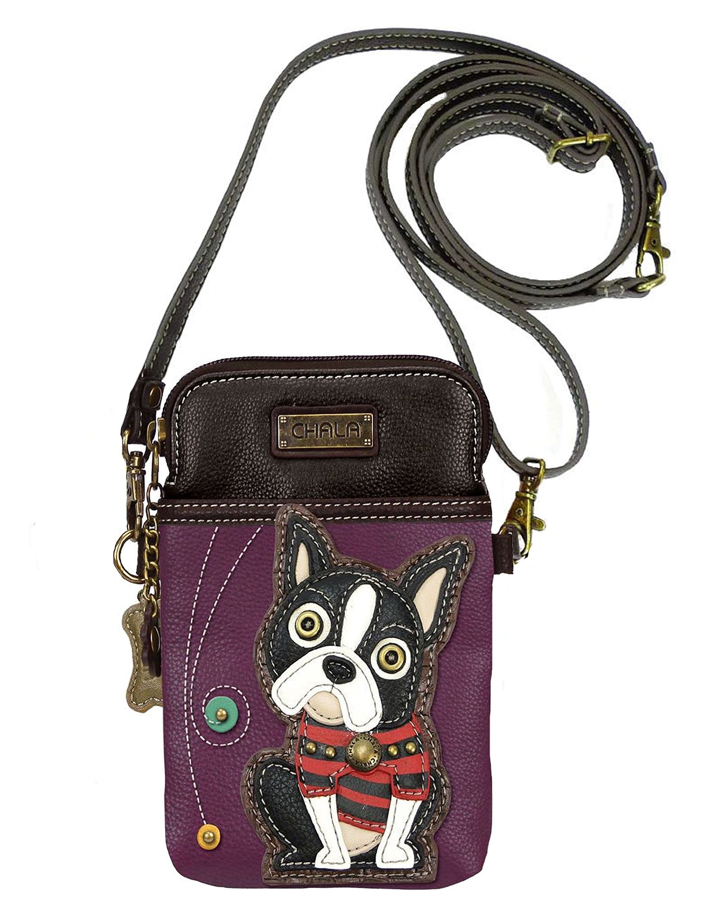 Chala Boston Terrier Cellphone Crossbody Handbag - Convertible Strap 5" x 7.5" x 1"