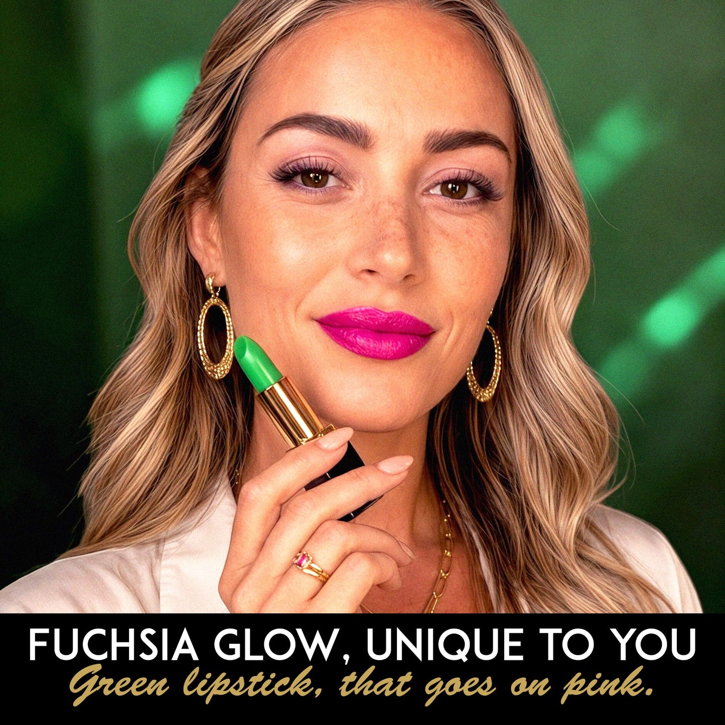 L'Paige pH Color-Changing Lipstick and Lip Stain - Green to Bold Pink-Fuchsia Transformation, Temperature Sensitive Satin Finish, Aloe Vera Infused,