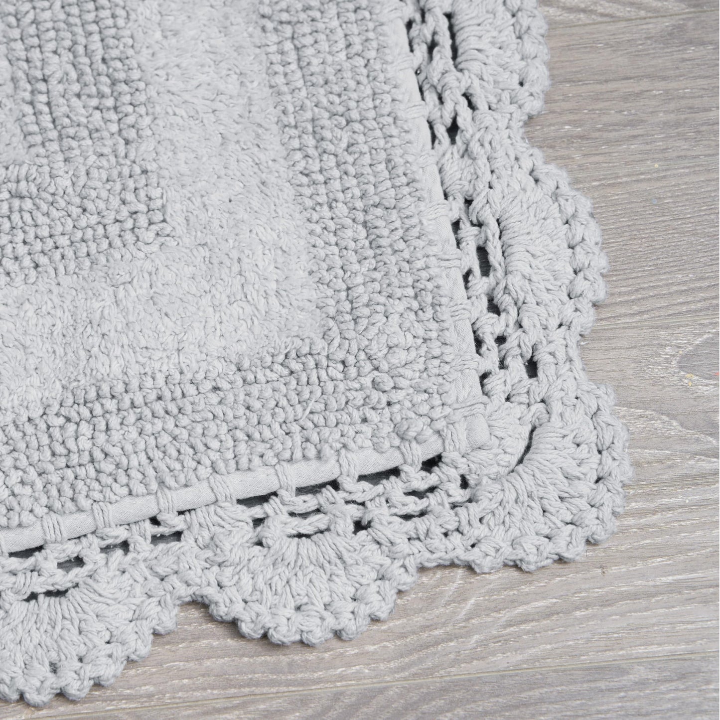 Laura Ashley Absorbent Bath Mat Reversible Crochet Soft and Plush Bathroom Mat 100% Cotton 24x40 Bath Rug, Light Grey