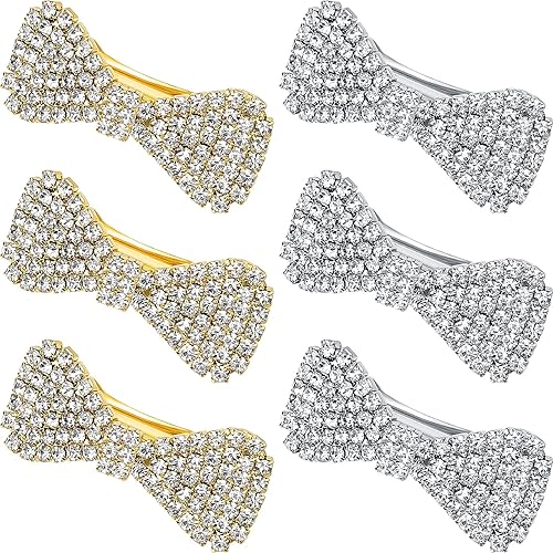 WILLBOND 6 Pcs Crystal Rhinestone Hair Clip Sparkly Bling Silver Gold Cute Bows Wedding Barrette for Women Mini Alligator Diamond Clip Bridal Hair