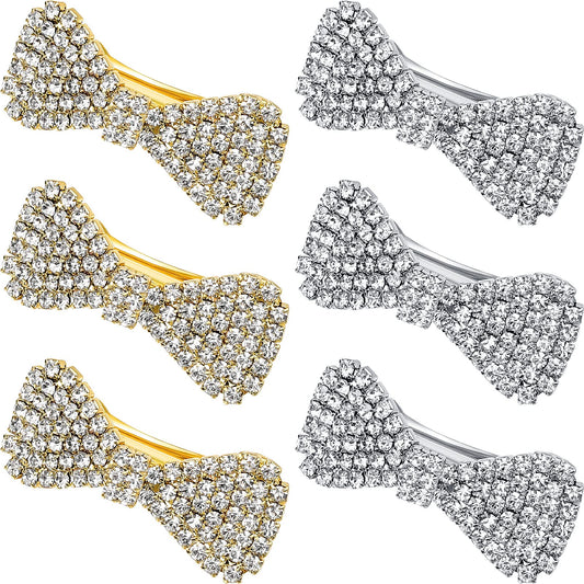WILLBOND 6 Pcs Crystal Rhinestone Hair Clip Sparkly Bling Silver Gold Cute Bows Wedding Barrette for Women Mini Alligator Diamond Clip Bridal Hair