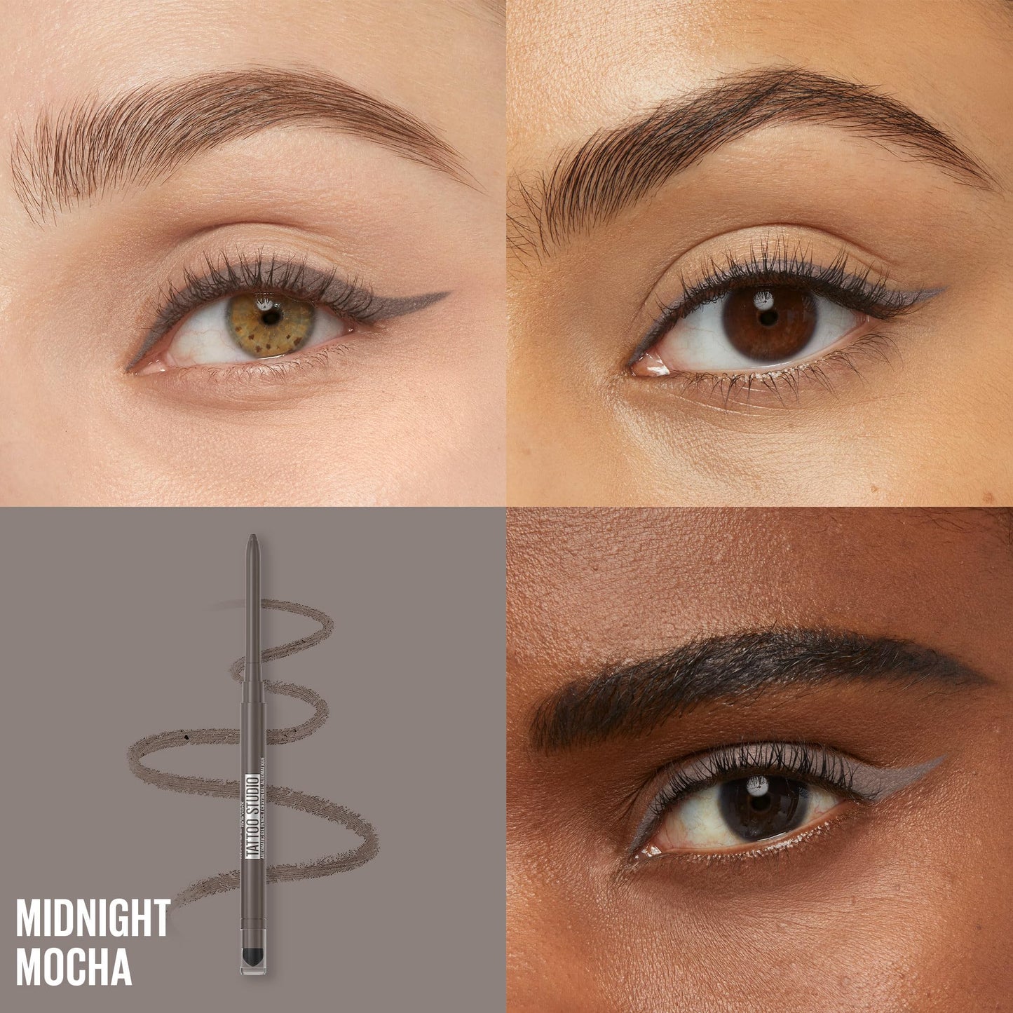 Maybelline Tattoo Studio Automatic Gel Pencil Waterproof Eyeliner, Blendable, Smudge Resistant, Matte Eyeliner For Up To 36HR Wear, Midnight Mocha