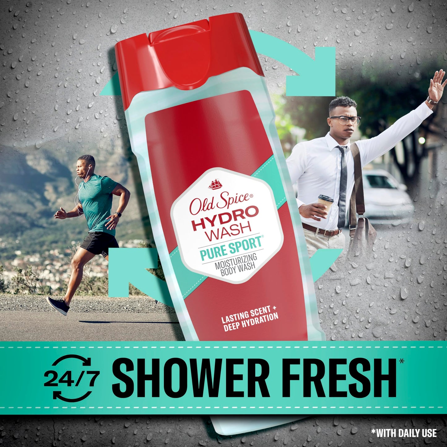 Old Spice Moisturizing Body Wash for Men, Hydro Wash, 2-in-1 Long Lasting Scent & Powerful Hydration to Fight Dry Skin, 24/7 Shower Fresh, Pure Sport