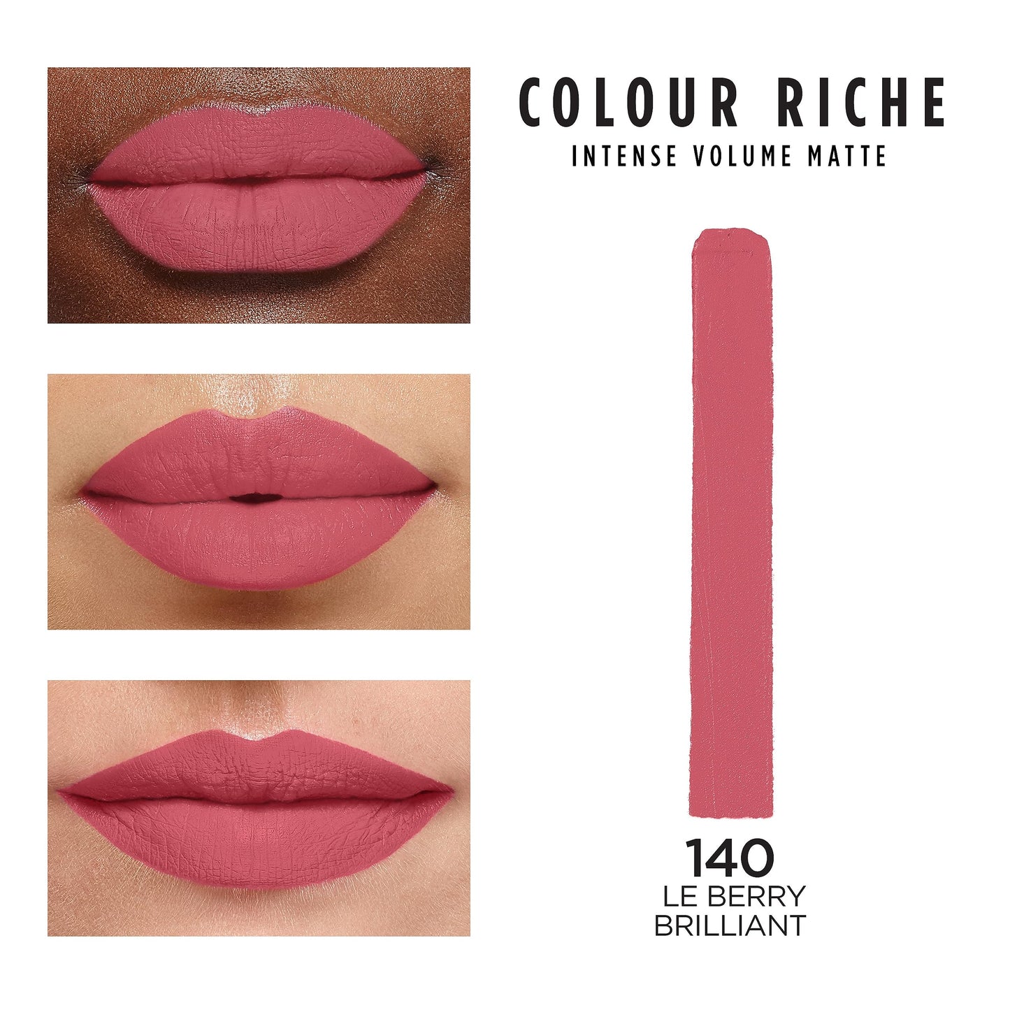 L'Oreal Paris Colour Riche Intense Volume Matte Lipstick, Lip Makeup Infused with Hyaluronic Acid for up to 16HR Wear, Le Berry Brilliant, 0.06 Oz