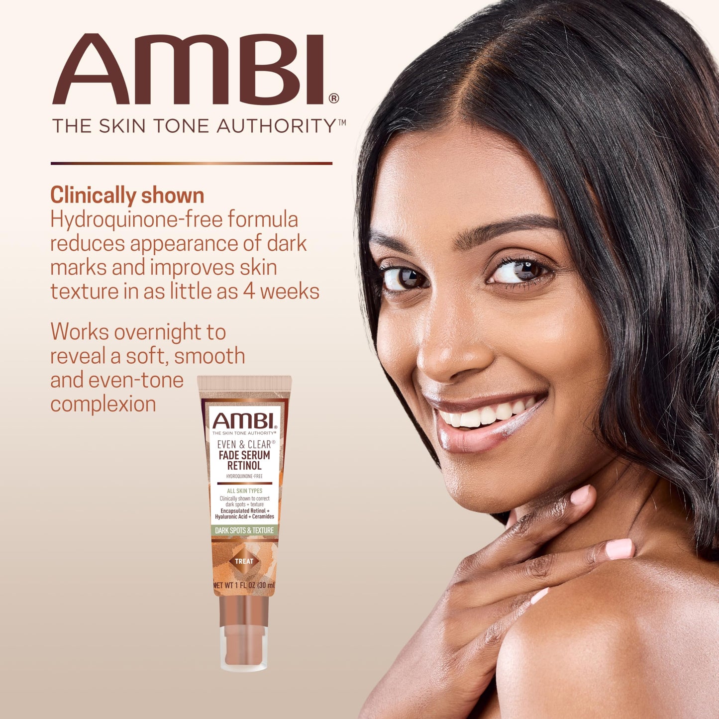 Ambi Even & Clear Fade Serum, Hyperpigmentation Treatment, Hydroquinone-free, Dark Spot Corrector, Results In As Little As 4 Weeks, Retinol