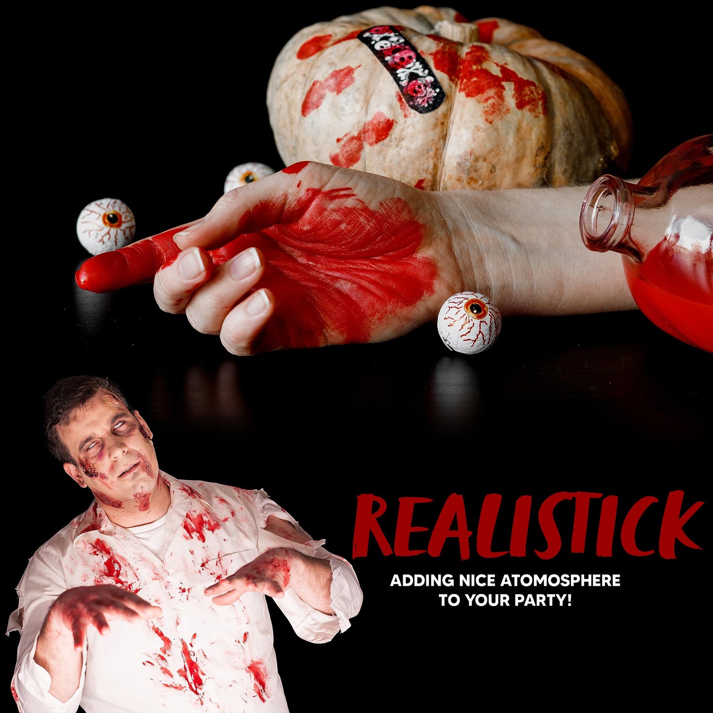 Spooktacular Creations 16 Pcs Halloween Family Makeup Kit Face Body Paint with Liquid Blood Gel, Fake Blood and More Easy On Makeup Set for Zombie