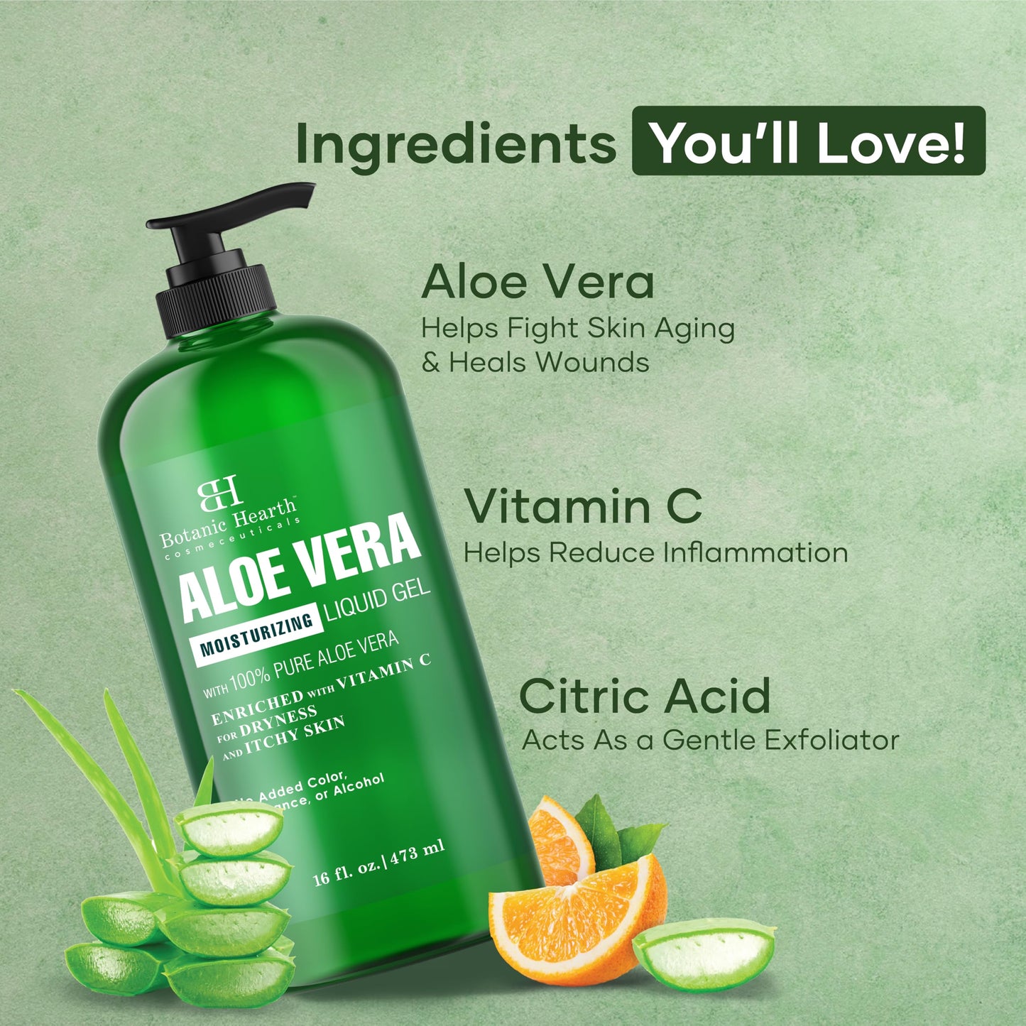 Botanic Hearth Aloe Vera Moisturizing Liquid Gel - 100% Pure Aloe, Enriched with Vitamin C for Dry & Itchy Skin - No Added Color, Fragrance, or