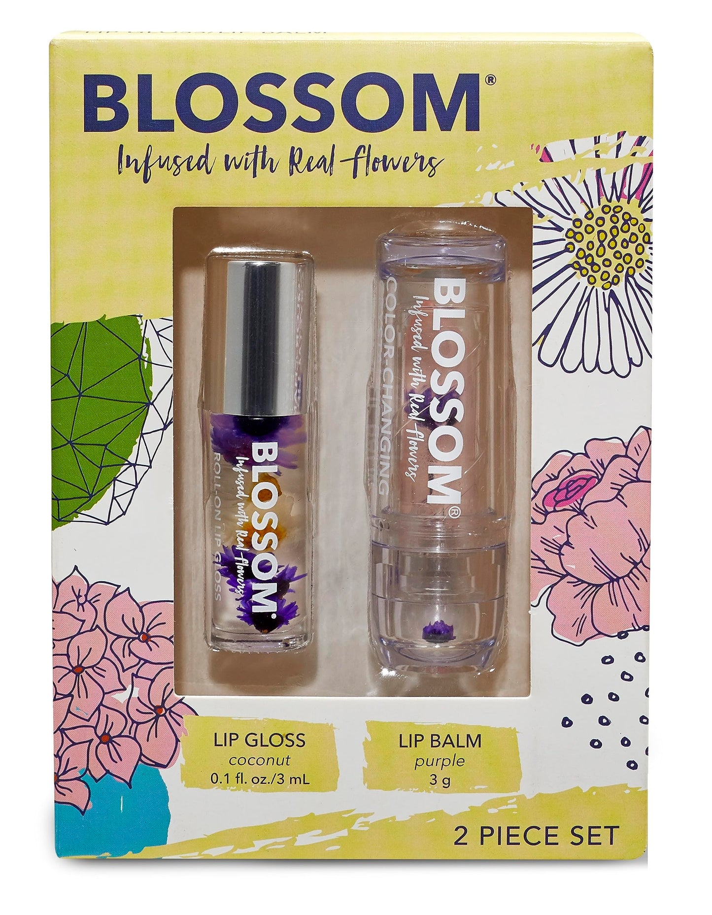 Blossom Moisturizing Scented pH Color Changing Crystal Lip Balm Strawberry Scented Lip Stain Tint, Mini Coconut Rollon Scented Lip Gloss, Infused