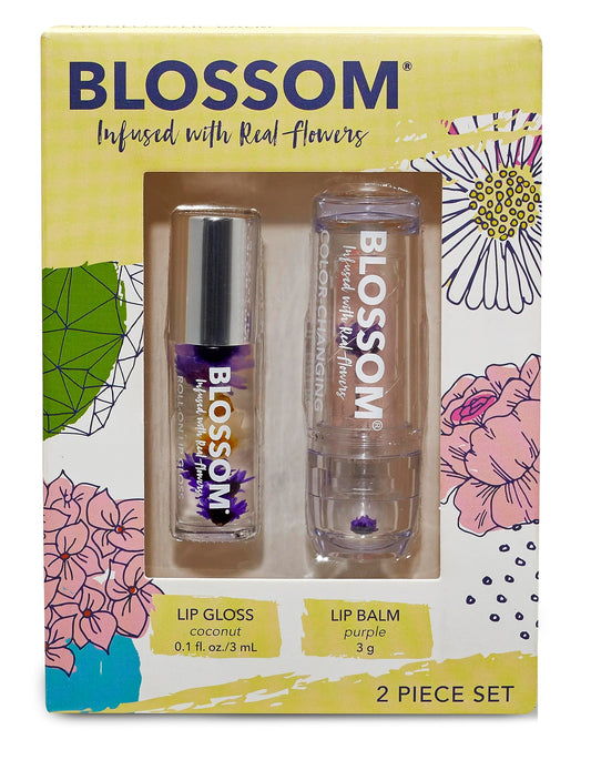 Blossom Moisturizing Scented pH Color Changing Crystal Lip Balm Strawberry Scented Lip Stain Tint, Mini Coconut Rollon Scented Lip Gloss, Infused