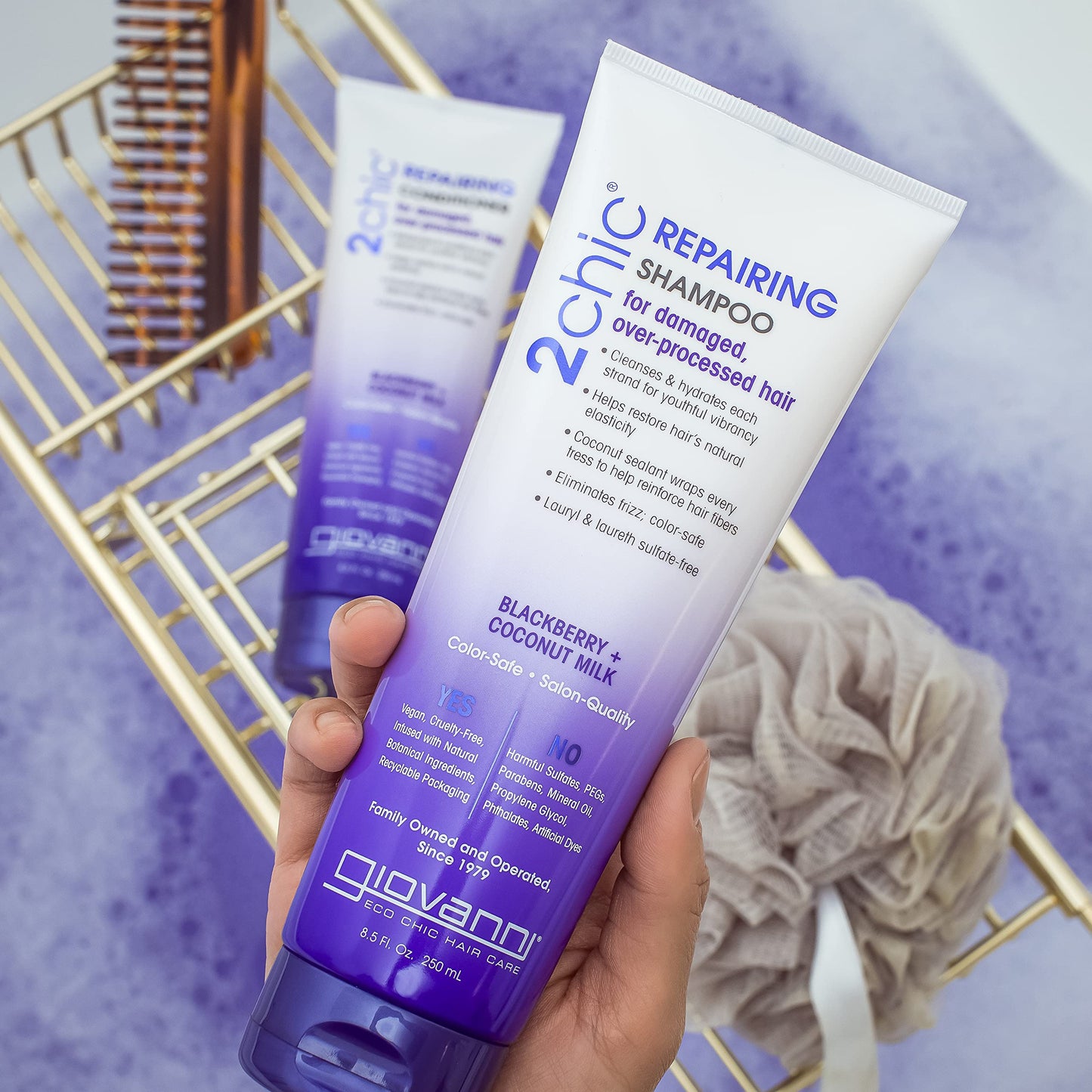 GIOVANNI 2chic Ultra-Repairing Shampoo & Conditioner Set - For Damaged, Over-Processed Hair, Helps Restore Hair's Natural Elasticity, Blackberry