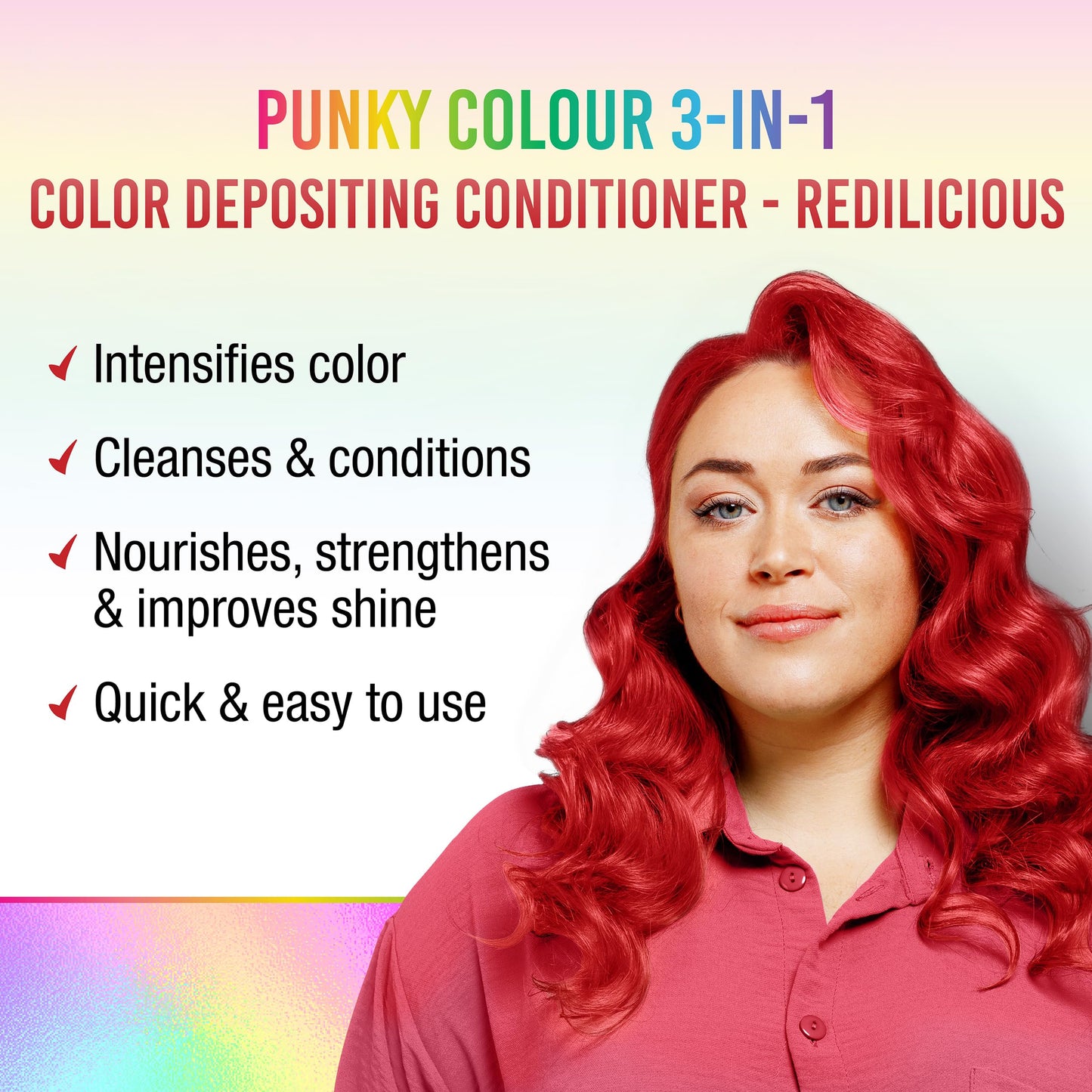 Punky Colour 3-in-1 Color Depositing Conditioner & Hair Cleanser - Redilicious, Semi Permanent Hair Color Conditioner, Cruelty-Free Hair-Dye, 8.5 fl