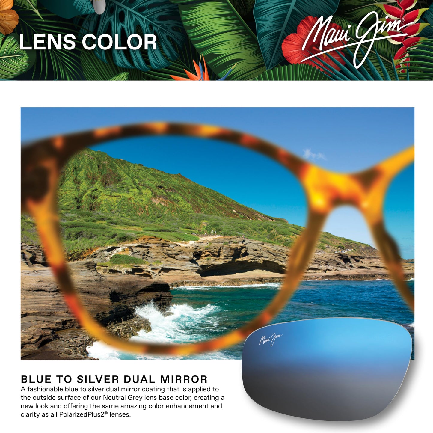 Maui Jim Men's and Women's Valley Isle Polarized Classic Sunglasses, Navy w/Tortoise/Dual Mirror Blue to Silver, Medium