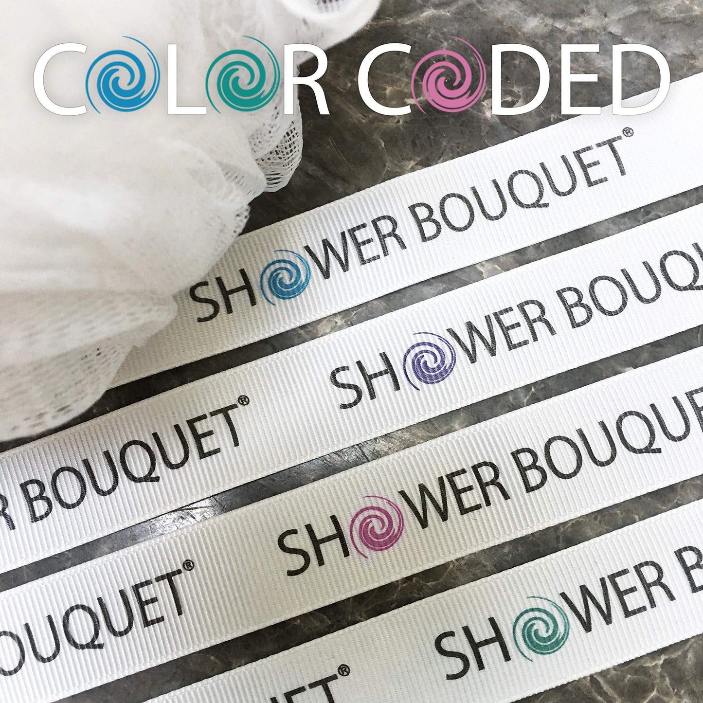 SHOWER BOUQUET Loofah Soft-White-Cloud XL Bath-Sponge 4-Pack // Extra Large 75g Mesh Loofa Lufa Pouf Set for Men and Women - Exfoliate with Big Gentle