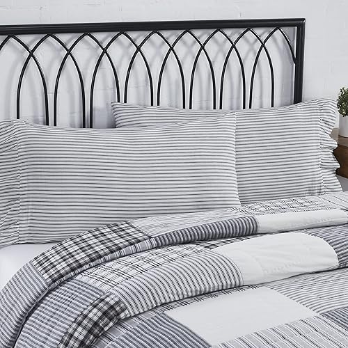 VHC Brands, Sawyer Mill Ruffled Stripe King Pillowcase, Black 21x36, Set of 2