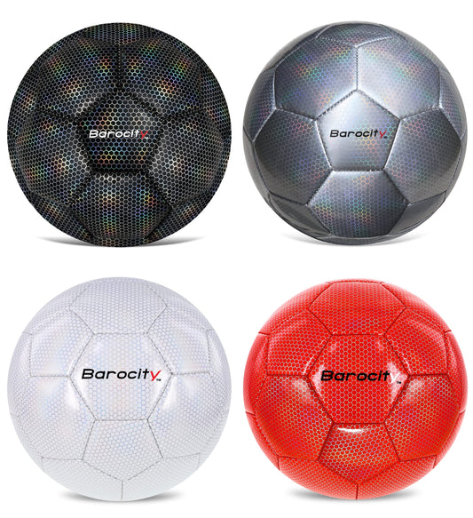Barocity Iridescent Soccer Balls Set of 4 - Black, Silver, White, and Red Official Match Ball with Reflective Hex Pattern, Sport Soccer Balls…