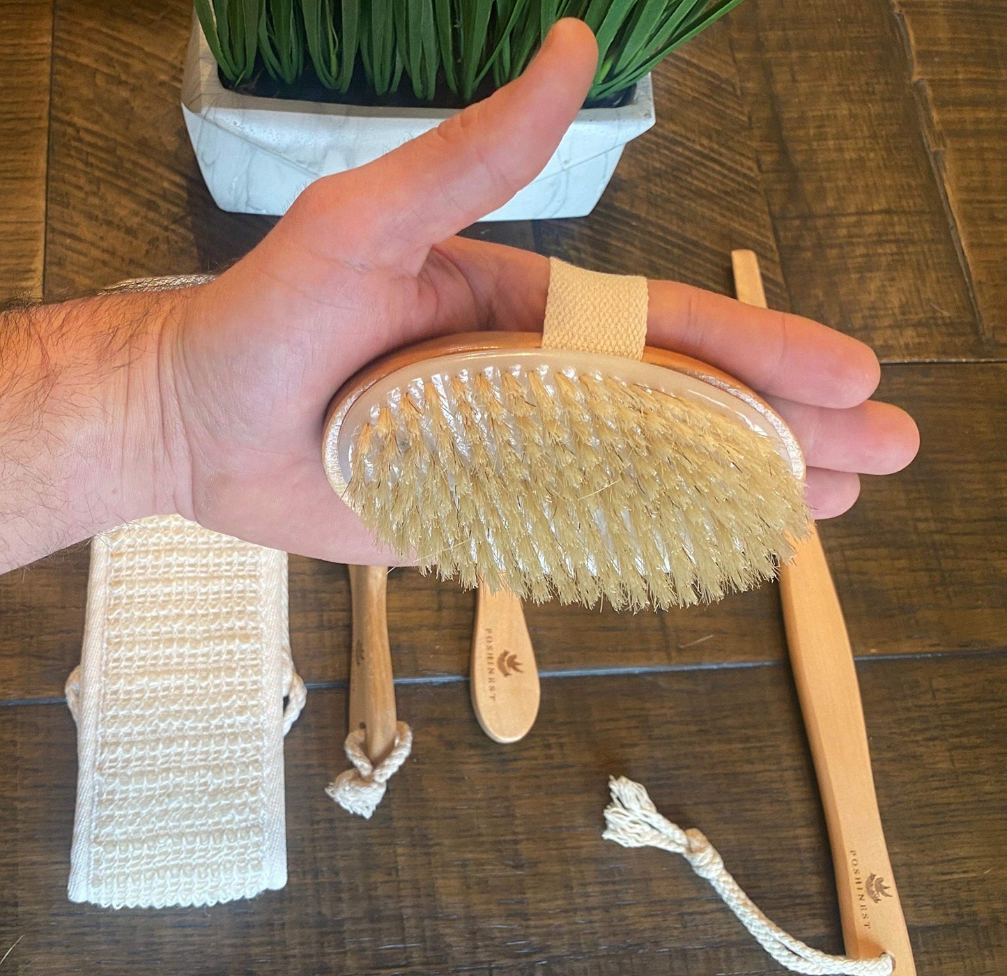 Poshinest Spa Bath, and Shower 5 Piece Bamboo Brush Set Beauty and Personal Care Poshinest