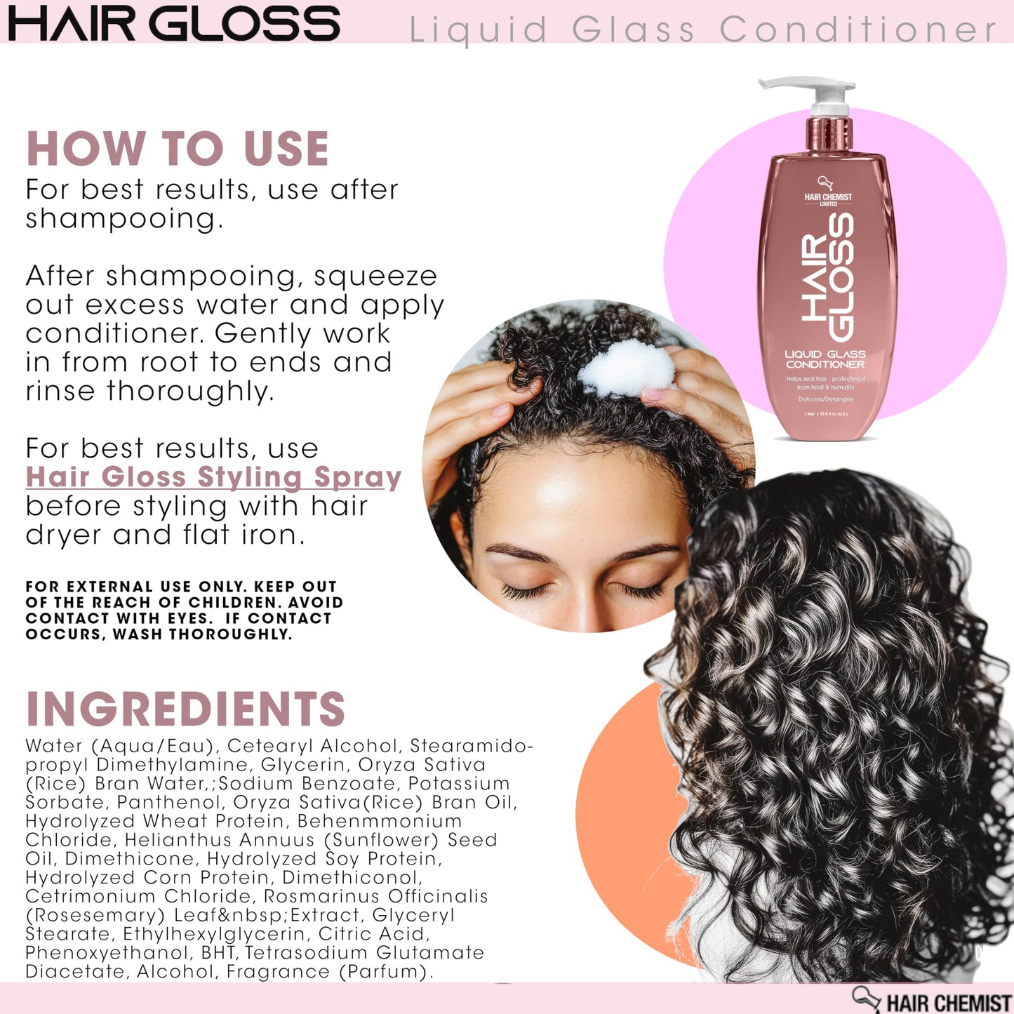 Hair Chemist Hair Gloss Liquid Glass Shampoo & Conditioner Set 33.8 Ounce (2-PC SET) -Smoothing Shampoo, Adds Smooth & Shine Plus Frizz Reducing