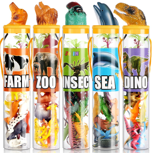 JOYIN 69 Pcs Small Animal Figures – Mini Jungle, Zoo, Ocean, Farm & Dinosaur Playset with Sensory Bin, Party Favors & Gifts for Kids 3–5