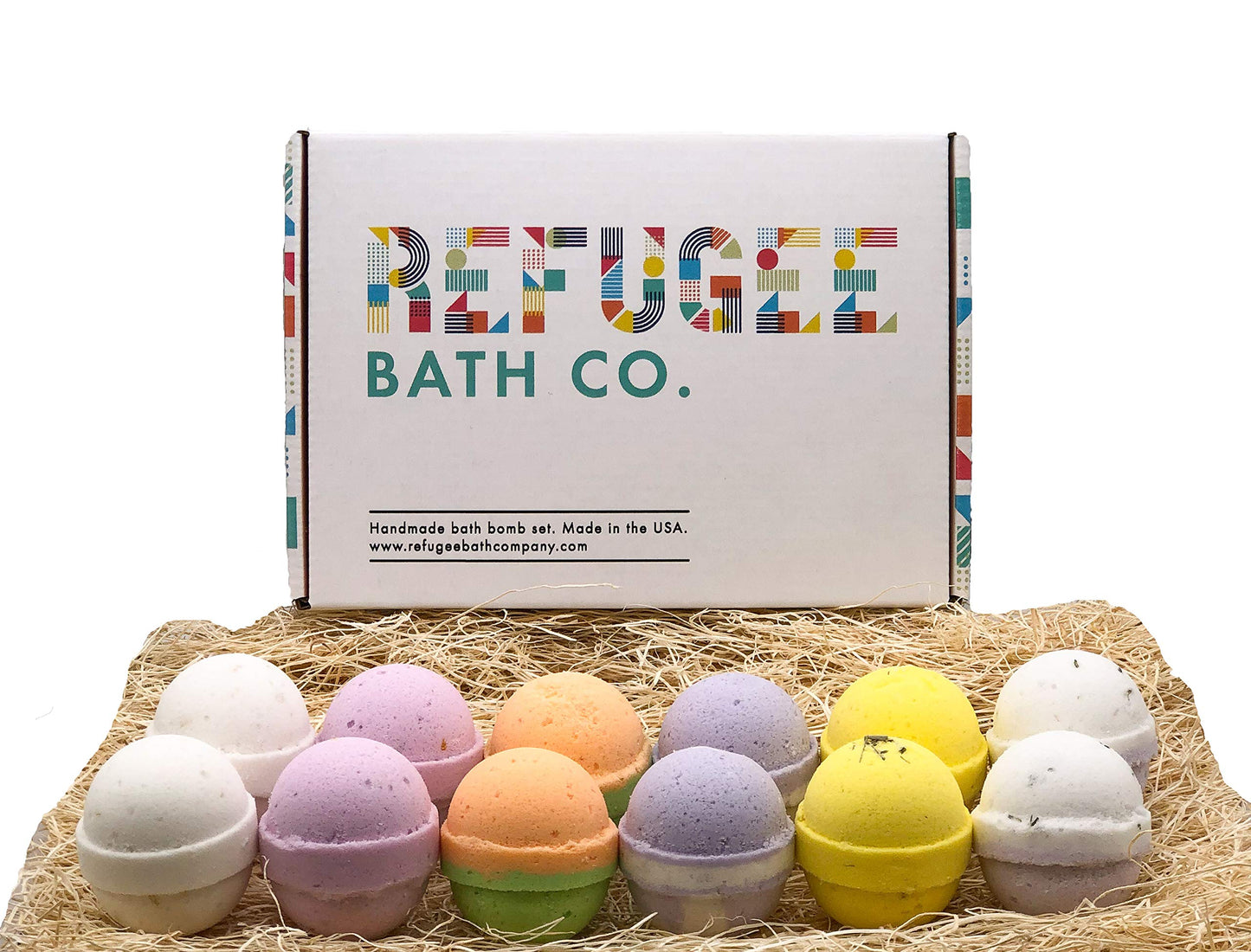 Refugee Bath Co. Variety Pack Bath Bombs 2.5 oz. Each Cocoa Butter and Plant-Based Ingredients Support Refugee Employment in USA (Variety 12 Pack)