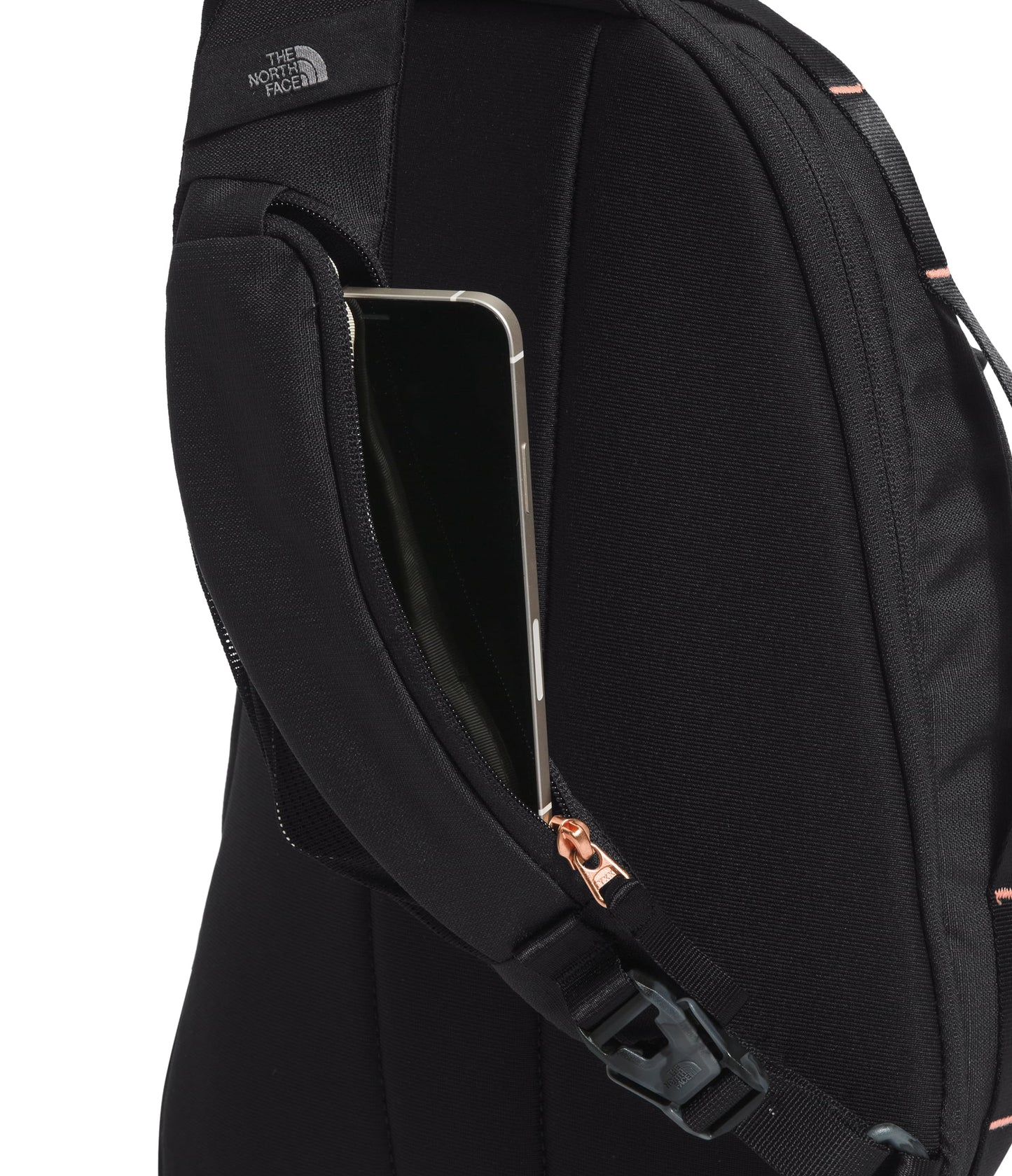 THE NORTH FACE Women’s Isabella Sling – Slim Crossbody Bag with Large Main Compartment, Water-Repellent Finish, TNF Black Light Heather/Coral