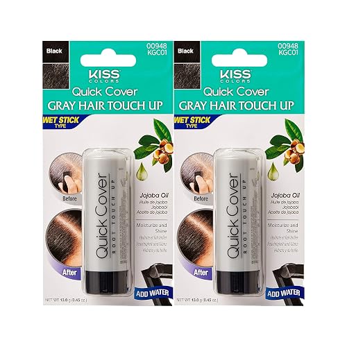 Kiss Quick Cover Gray Hair Touch up Wet Stick Type (2 Pack - Black)