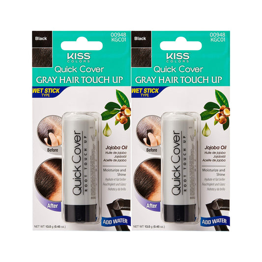 Kiss Quick Cover Gray Hair Touch up Wet Stick Type (2 Pack - Black)