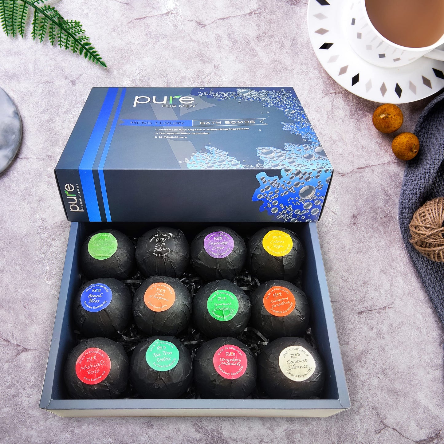 Pure Bath Bomb Gift Set for Men, 12 XL Organic Bath Bombs for Men Relaxing Bath Spa Gift Idea for Dad, Husband, Boyfriend, for Special Occasions Beauty and Personal Care Rachelle Parker