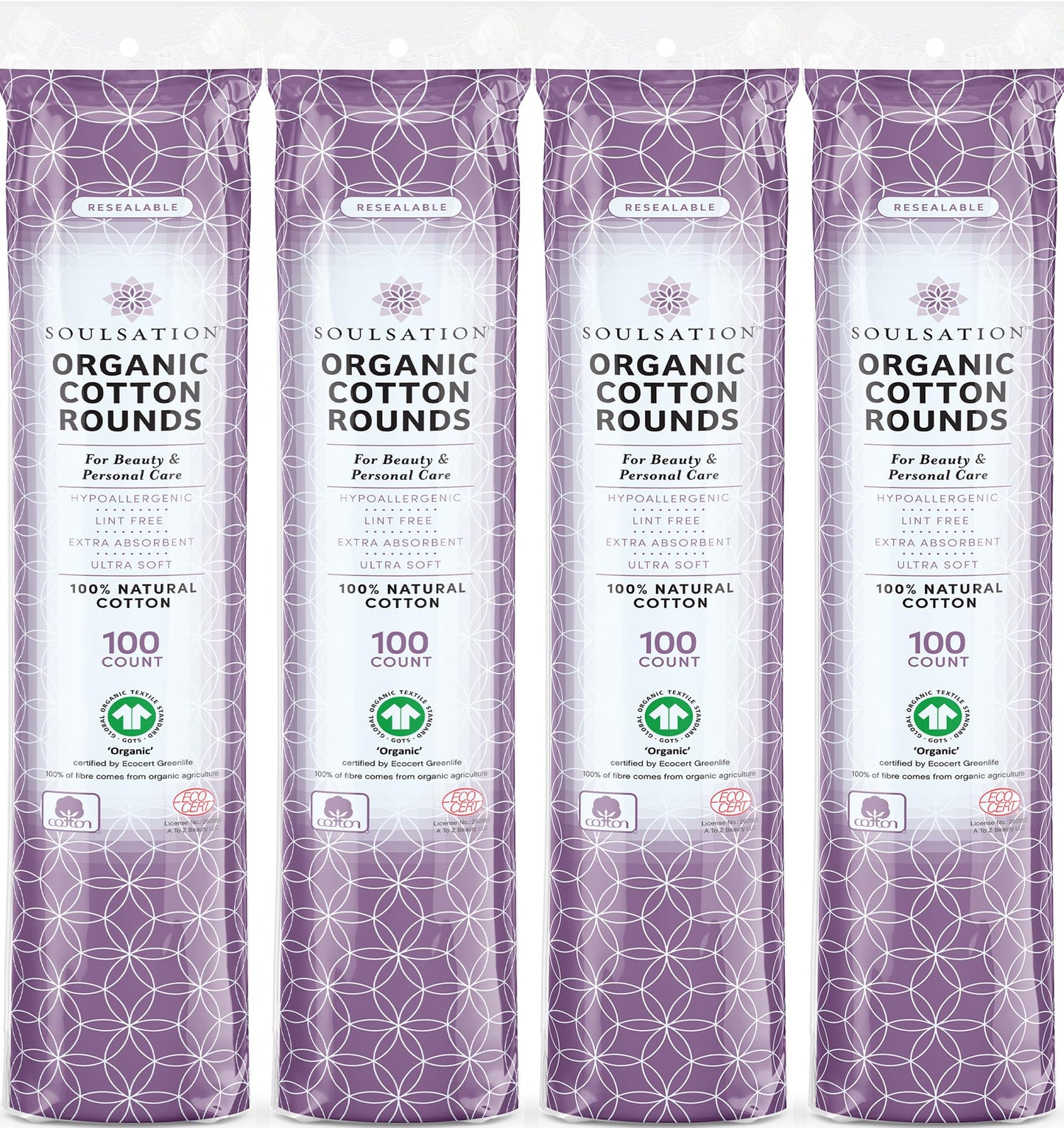 SoulSation Organic Cotton Rounds, 400 Count - Makeup Remover Pads for Face, Lint-Free Beauty and Personal Care SOULSATION