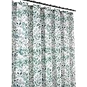 VCNY Home Bathroom Fabric Shower Curtain: Lush Nature Teal Blue Green White Leaf Pattern on Faux Linen