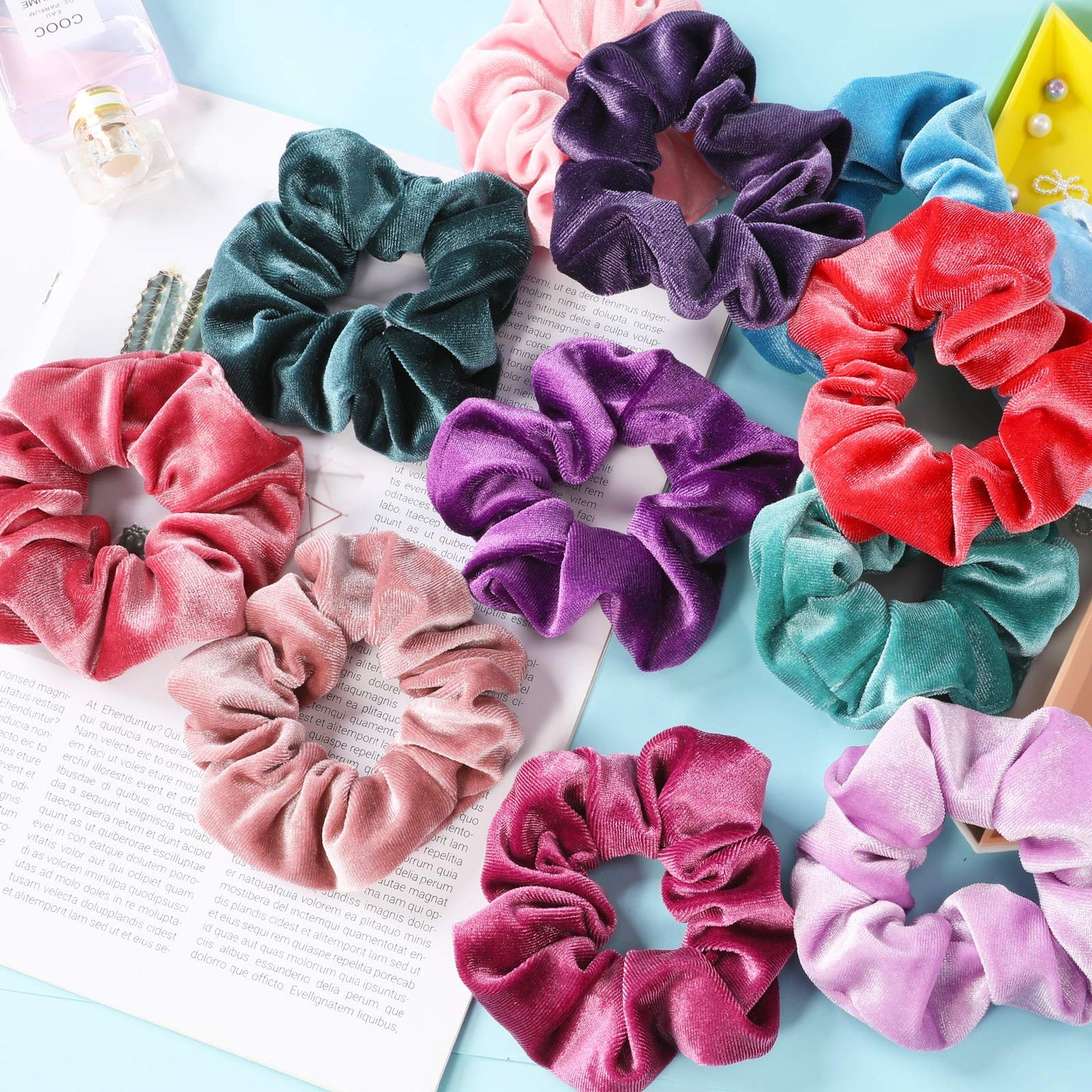 IVARYSS Red Scrunchies, Premium Velvet Soft Hair Scrunchy, Solid Colors Thick Elastic Bands, Hair Accessories for Women and Girls, 12 Pack