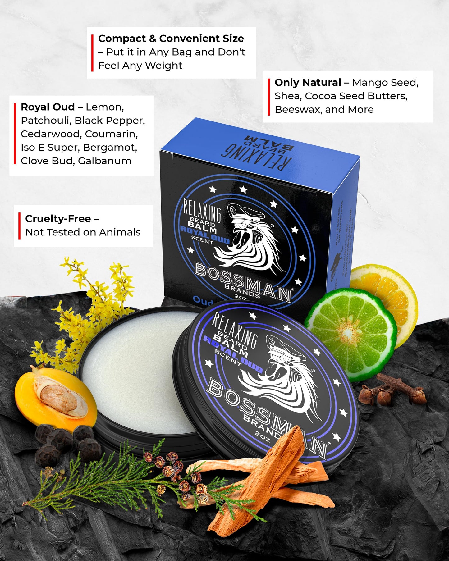 Bossman Relaxing Beard Balm for Men (Royal Oud Scent) - Tames, Relaxes, Thickens & Softens for Ultimate Beard Care - Made in USA