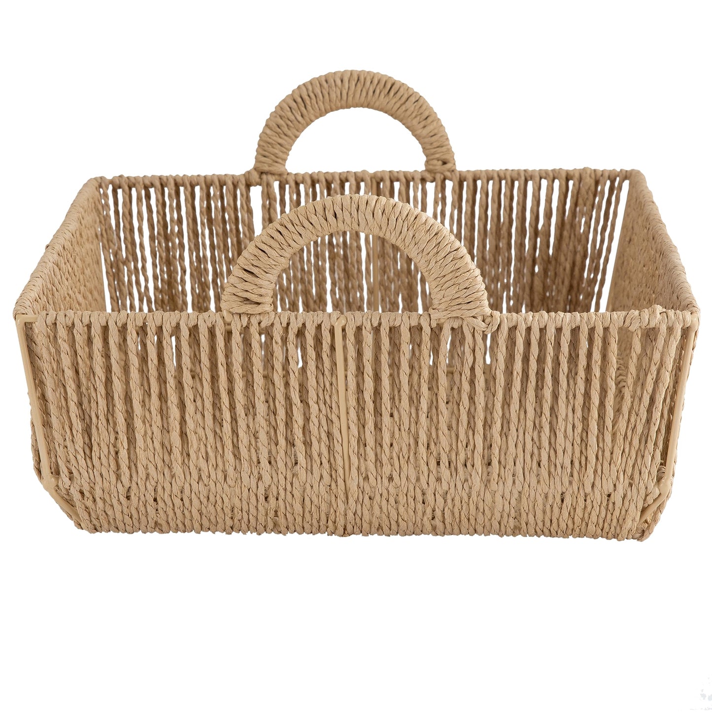 Simplify Large Shelf Storage Basket | Dimensions: 15"x 13"x 5"| 2 Carry Handles | Vertical Weave Design | Paper Rope Material | Great for Living…