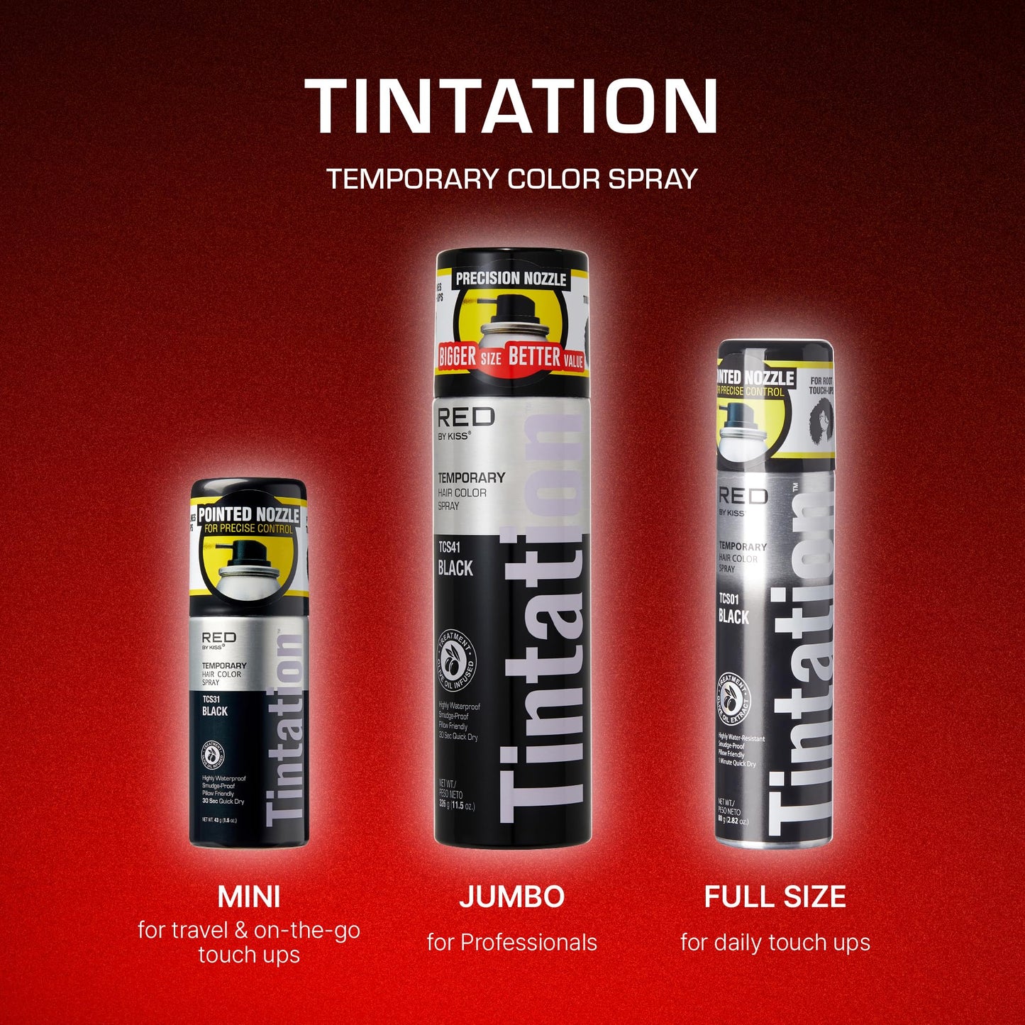 RED by Kiss Tintation Temporary Hair Color Spray, Extra Large Size, Instant Gray Root Cover Up, Water-Resistant, Smudge-Proof, Hairline & Barber