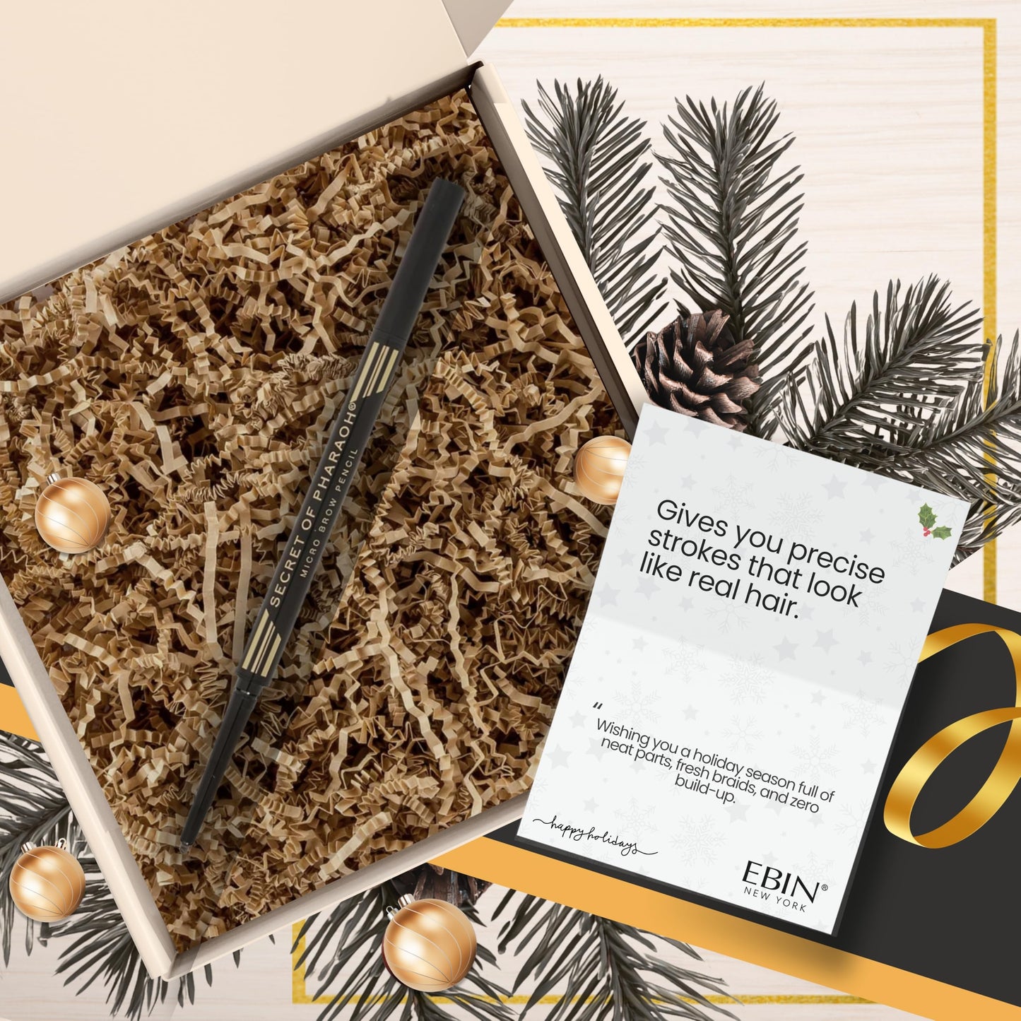 EBIN NEW YORK Micro Brow Pencil Natural Brown - Fine Tip Brow Pencil with Smooth Application & Built-In Blending Brush