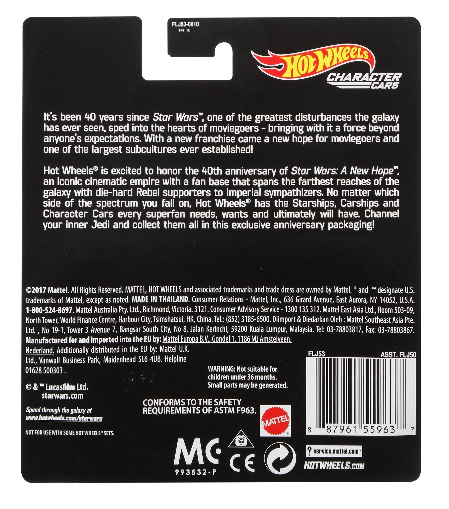 Hot Wheels Star Wars Character Cars 40th New Hope Darth Vader Vehicle