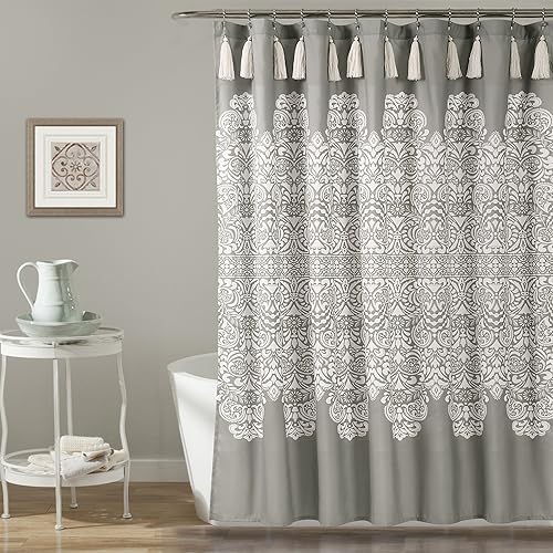 Lush Decor Boho Medallion Shower Curtain Single 72" W x 72" L Gray - Boho Shower Curtains for Bathroom Decor - Gray Bathroom Curtain