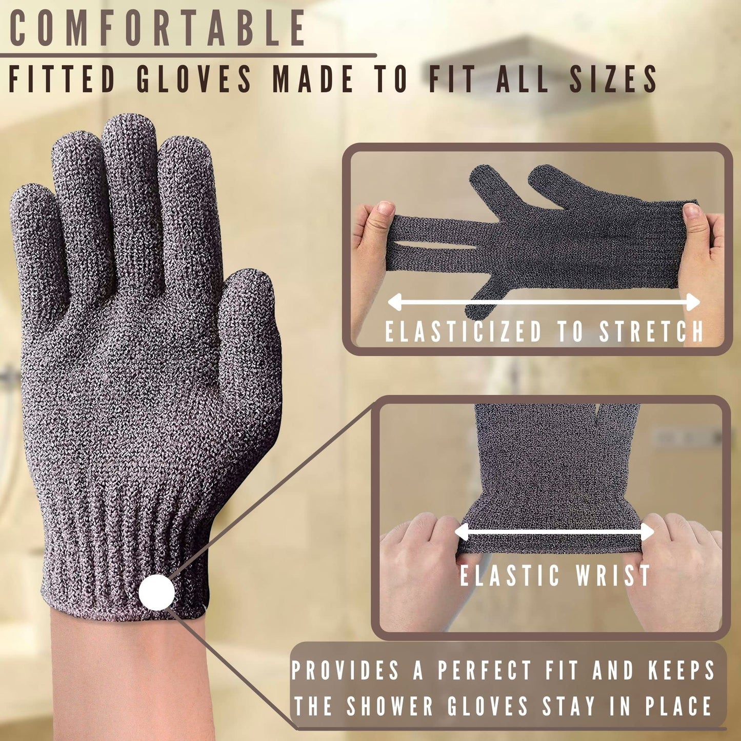 Kotomoda Sphynx Hairless Cats Carbonized Bamboo Bath Exfoliating Gloves Charcoal Bamboo Shower Body Scrub (1 pair)