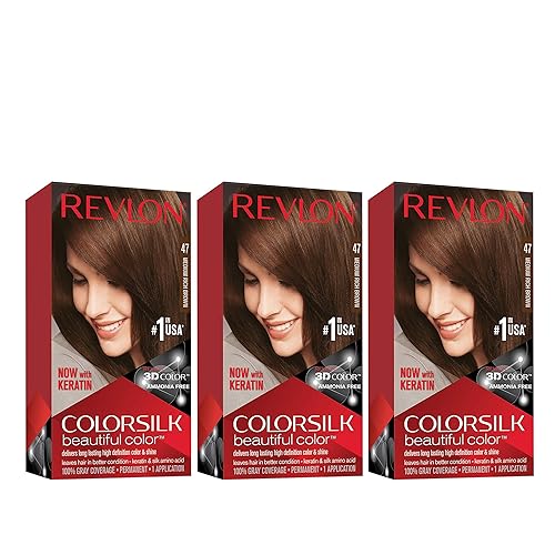 Revlon Permanent Hair Color, Permanent Hair Dye, Colorsilk with 100% Gray Coverage, Ammonia-Free, Keratin and Amino Acids, 47 Medium Rich Brown, 4.4