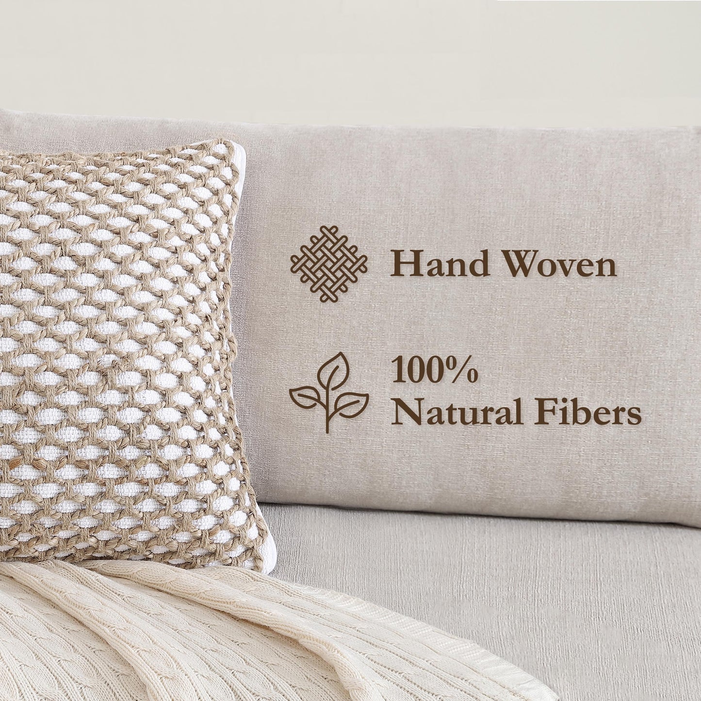 Boho Living Jada 2 Pc Decorative Throw Pillow Covers, Pillow Insert not Included, Premium Woven Design, Living Room Décor, (2) 20" x 20", White