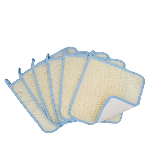 Bleu Bath (6 Pack) Dual-Sided Exfoliating Skin Towel Natural Terry Body Cloth Scrubber Premium Sturdy Loofah Towel Soft and Buffing Wash Cloth White