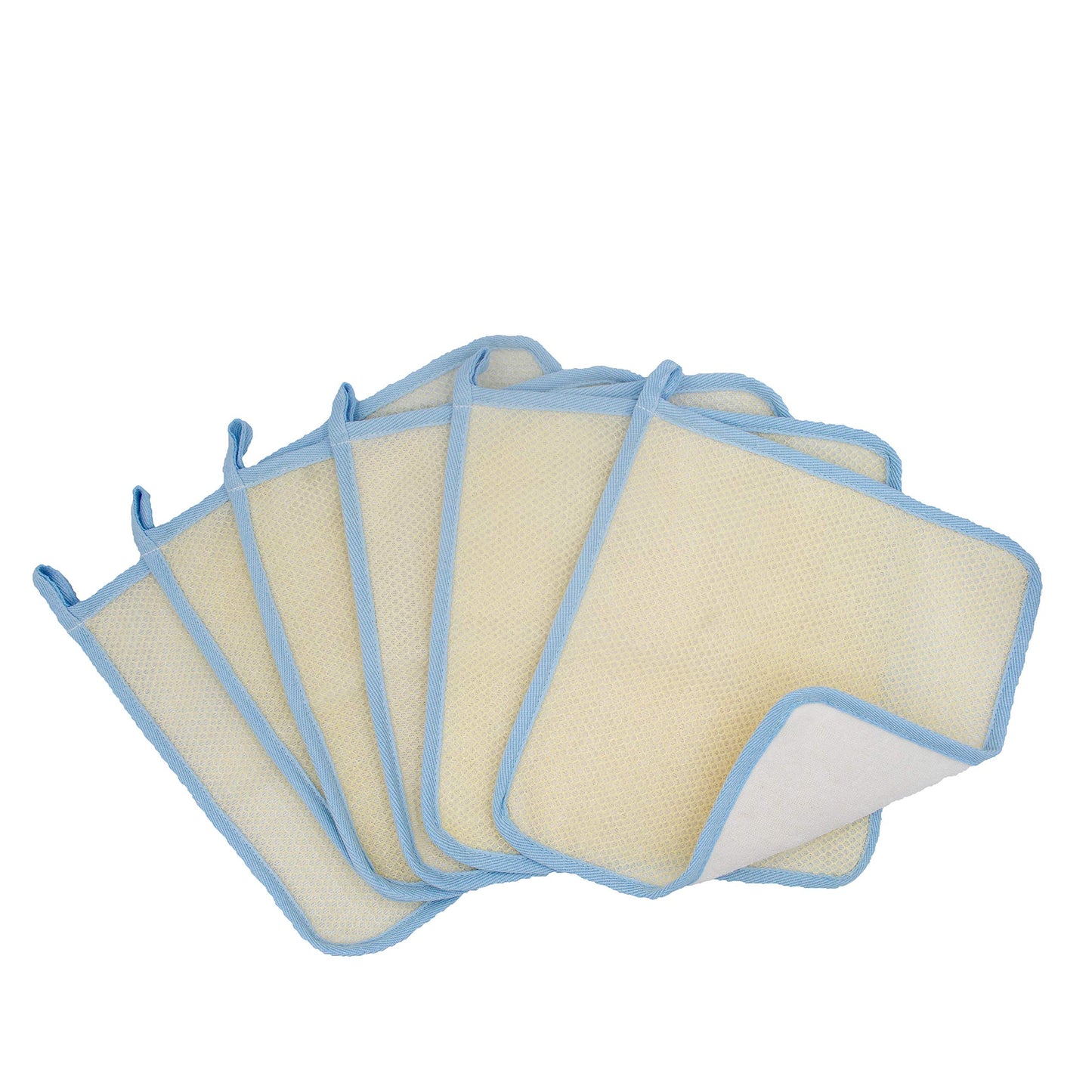 Bleu Bath (6 Pack) Dual-Sided Exfoliating Skin Towel Natural Terry Body Cloth Scrubber Premium Sturdy Loofah Towel Soft and Buffing Wash Cloth White