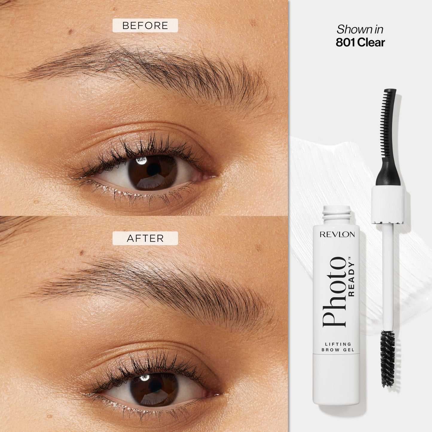 Revlon PhotoReady Lifting Brow Gel, Tinted Eyebrow Lamination with Spoolie Brush, Conditions, Shapes & Defines, 801 Clear, 0.23 fl oz